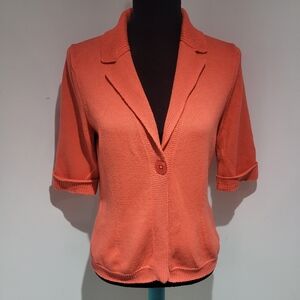 Basler Womens Cotton Short Sleeve Button Front Cardigan Sweater Small Coral Pink
